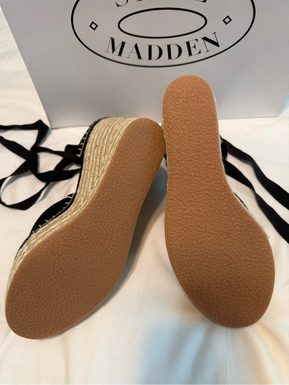Steve Madden Black Suede Espadrille Wedge Sandals with Ankle Tie